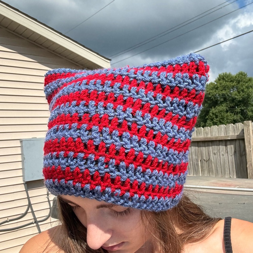 Stylish Red and Blue Striped Knit Hat